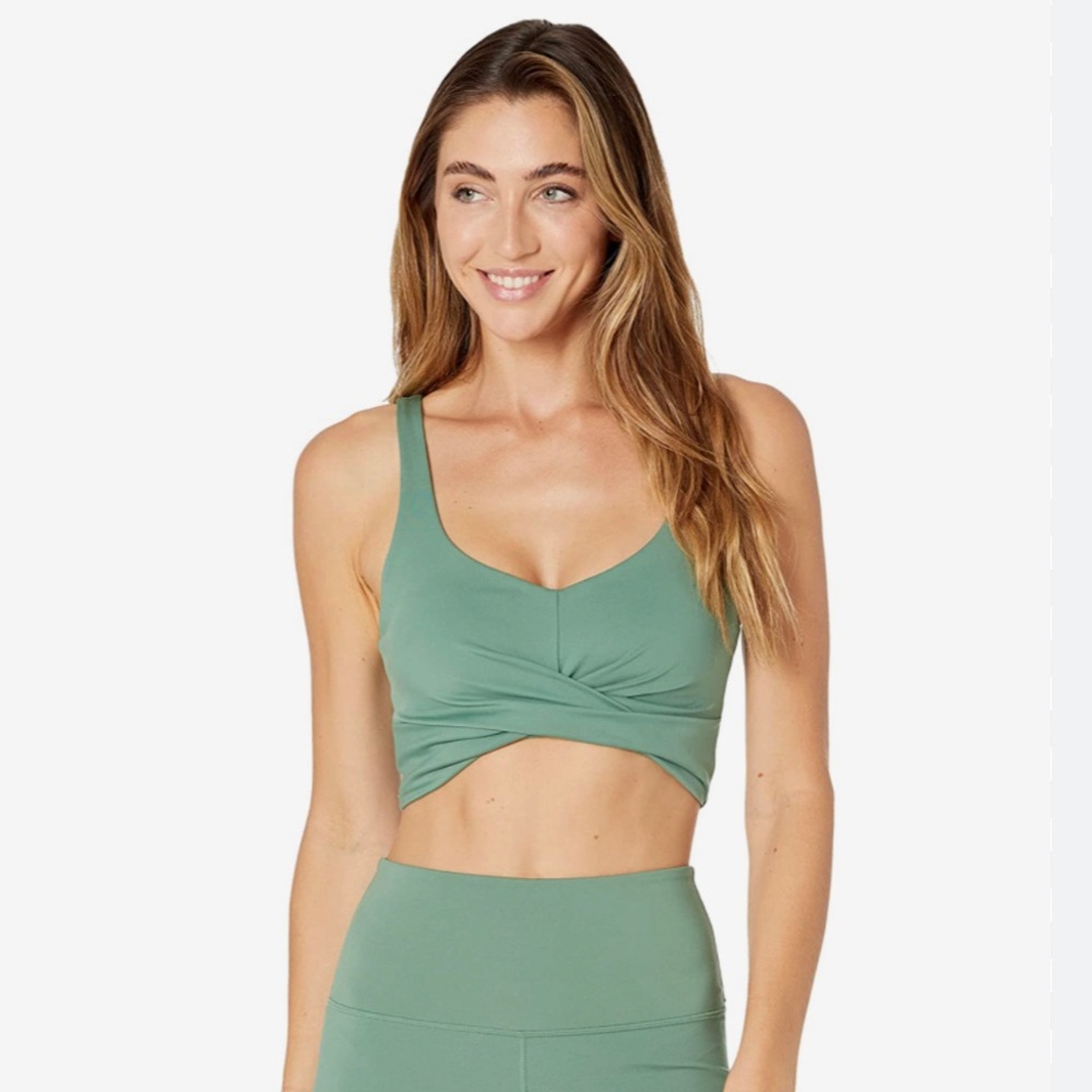 Carbon38 green twist front cropped workout tank longline sports bra